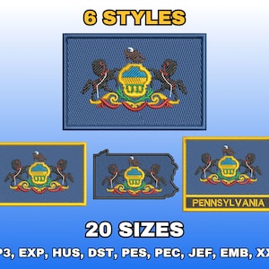 Pennsylvania Flagge Stickmuster, digitale Maschinenstickerei, US Bundesstaat Flagge Stickmuster, Instant Download, mehrere Größen