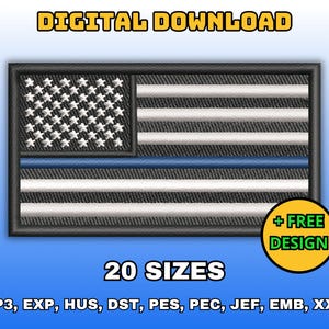 Thin Blue Line Flag embroidery design, Digital file for machine embroidery, Police support flag pattern, Instant download in 20 sizes