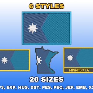 Minnesota Flag Embroidery Design, Digital Machine Embroidery Files, US State Flag Embroidery Pattern, Instant Download, Multiple Sizes
