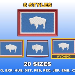 Wyoming Flag Embroidery Design, Digital Machine Embroidery Files, US State Flag Embroidery Pattern, Instant Download, Multiple Sizes