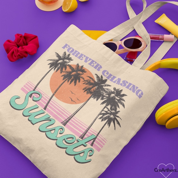 Forever Chasing Sunsets Cotton Canvas Tote Bag, Golden Hour Glam, Summer Beach Bag, Carry the Sunset Wherever You Go