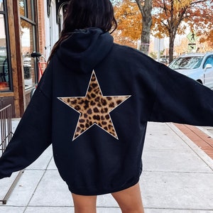 Leopard Star Hoodie, Leopard Print Sweatshirt, Cheetah Star Hoodie, Womens Trendy Shirt, Aesthetic Oversized Hoodie, Safari Gift For Her