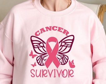 Cancer Survivor Sweatshirt, Breast Cancer Shirt, Pink Ribbon Sweatshirt, Cancer Fighter Gift, Cancer Warrior Hoodie, Cancer Gifts For Women