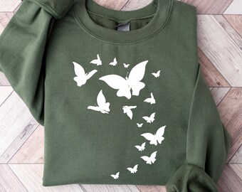 Butterfly Sweatshirt, Butterfly Graphic Shirt, Women's Cute T Shirts, Nature Hoodies, Aesthetic Sweatshirt For Women, Nature Lover Shirt
