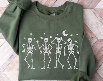 Dancing Skeleton Sweatshirt, Halloween Skeleton Sweatshirt, Halloween Party Tee, Spooky Skeleton Shirt, Women's Fall Hoodie, Halloween Gifts