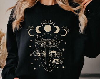 Mushroom Sweatshirt, Aesthetic Cottagecore Sweatshirt, Moon Phases Shirt, Spiritual Sweatshirt, Celestial Hoodie, Nature Lover Sweatshirt