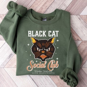 Black Cat Social Club Sweatshirt, Spooky Cat Sweatshirt, Halloween Black Cat Sweatshirt, Cat Mom Gift Halloween Cat Mom Shirt,Halloween Gift