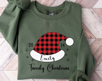 Custom Name Christmas Sweatshirt, Personalized Family Christmas Shirt, Custom Santa Hat T Shirt, Christmas Crew Sweater, Christmas Gifts