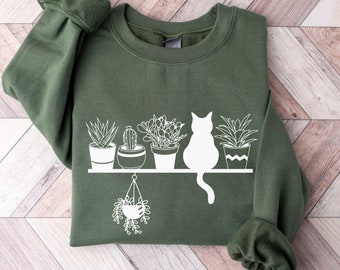 Cats And Plants Sweatshirt, Plant Lover Shirt, Gardening Gift For Women, Plant Cat Shirt, Plant Lover Gift, Gardener Sweatshirt,Cat Mom Gift