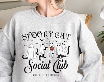 Spooky Cat Social Club Sweatshirt, Halloween Cat Sweater, Cat Lover Gift, Ghost Cat Halloween Shirt, Cute Spooky Shirt, Halloween Gifts