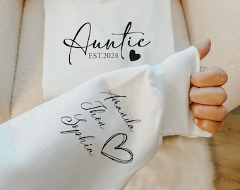 Personalized Auntie Sweatshirt, Aunt Sweatshirt With Nieces Nephews On Sleeve, New Aunt Gift, Best Aunt Hoodie, Aunt Pregnancy Announcement