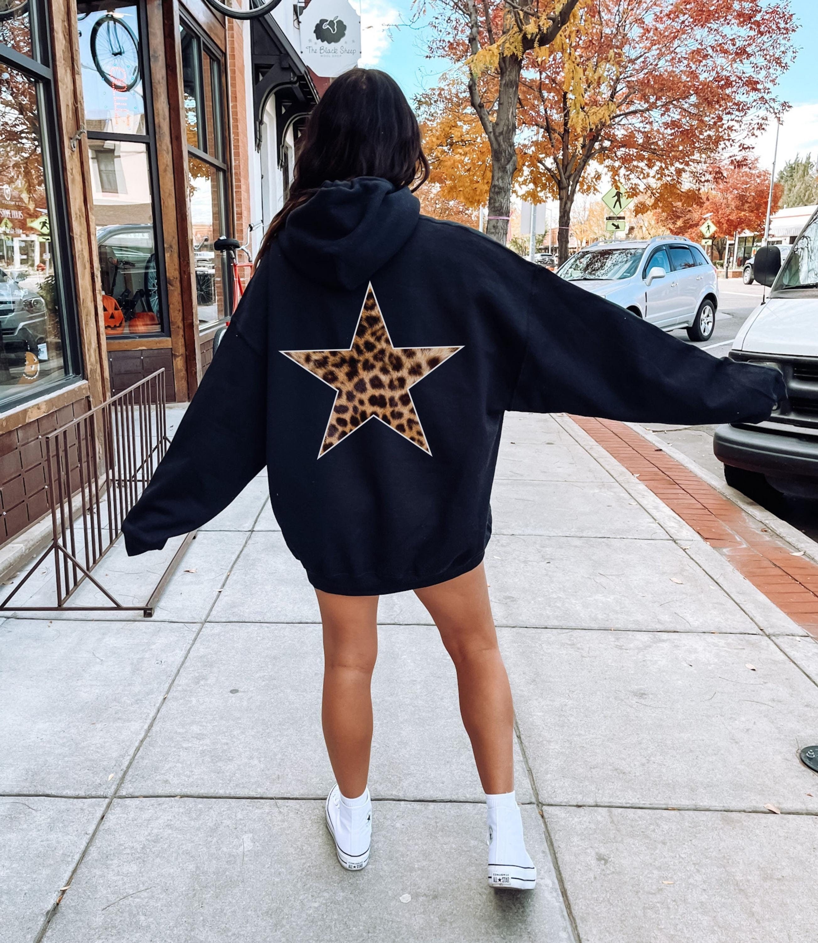 Leopard Star Hoodie, Leopard Print Sweatshirt, Cheetah Star Hoodie, Womens Trendy Shirt, Aesthetic Oversized Hoodie, Safari Gift For Her