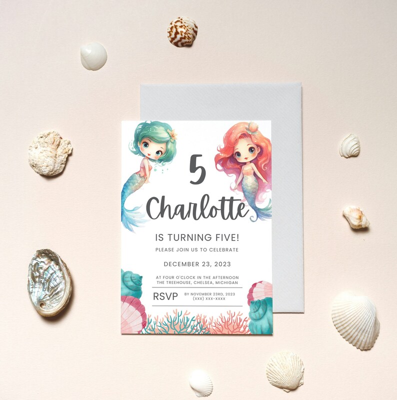 Mermaid Birthday Invitation Mermaid Party Invite Mobile Phone Editable