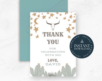 Rodeo Birthday Invitation Thank You Card Vintage Cowboy Invitation Western Invite Wild West Kids Thank You Tags Instant Download Canva