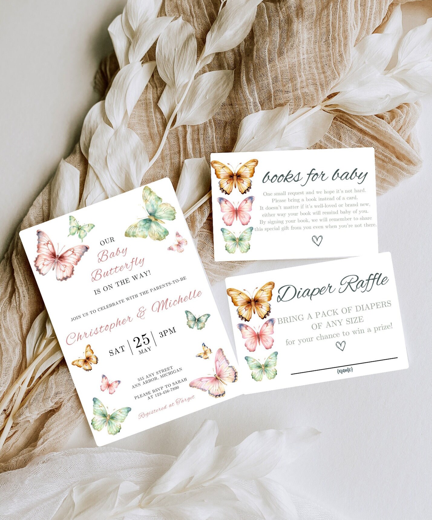 Butterfly Baby Shower Invitation Suite Girl Baby Shower Butterfly ...