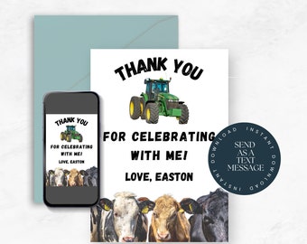 Green Country Farm Tractor Party Thank You Cards – TheCardZoo (UK Made) 5 thumbnail image