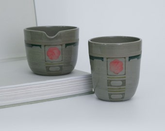 Grey Matcha Bowl and Tumbler Set, Porcelain, Handmade, Multicolored, Gift, Coffee, Tea, Handcrafted, Vintage and Mid-century Inspired