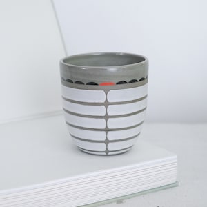 12 oz Gray Ceramic Tumbler, Porcelain, Handmade, Multicolored, Gift, Coffee, Tea, Handcrafted, Vintage and Mid-century Inspired