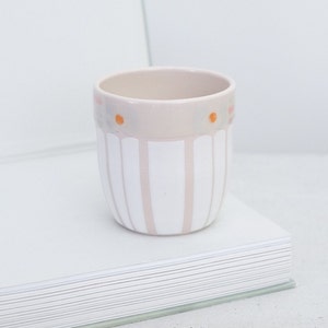 12 oz Beige and White Ceramic Mug, Porcelain, Handmade, Multicolored, Gift, Coffee, Tea, Handcrafted, Mid-century Inspired, Tumbler, Cup