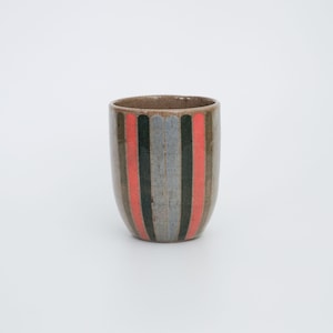 16 oz Stripped Ceramic Tumbler, Stoneware, Handmade, Multicolored, Gift, Coffee, Tea, Handcrafted, Vintage and Mid-century Inspired
