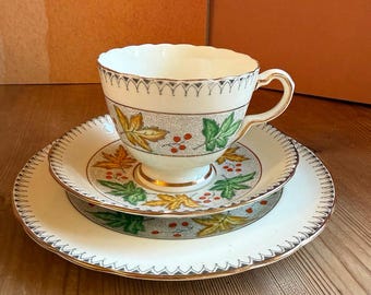 Vintage Delphine China Porcelain Tea Trio with Leaves and Berries