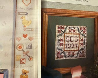Vintage Baby’s Wall Hanging. Birth Certificates. Sampler. Cross Stitch Patterns  and Instructions.