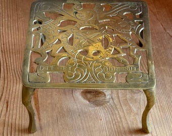 Vintage Brass Trivet  with the Royal Coat of Arms. Antique  Victorian Brass Stand
