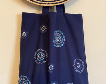 Blue fabric bag hand made,Embroidered shoulder bag,Original gift packaging,Textile gift bag,Shopping bag,Gift wrapping,Beach bag for her