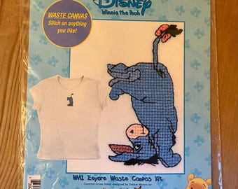 Vintage Cross Stitch Kit Little Blue Donkey. White Aida 16