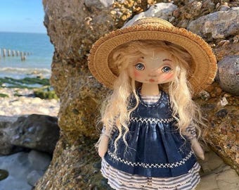 Handmade Textile interior  Doll, Nautical Retro Style, Collectible OOAK Doll