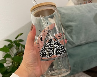 Glass Cup "moth and moon"