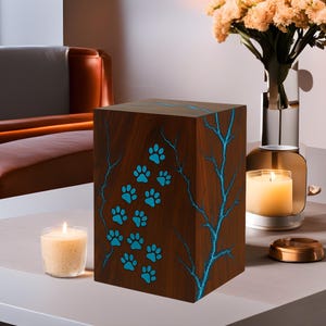 Personalized Wooden Pet Urn | Paw Prints, Custom Engraving