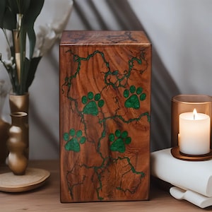 Wooden Pet Memorial Urn: Paw Print Keepsake Box, Custom Engraving