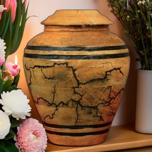 Mango Wood Cremation Urn with Natural Burned Lightning Pattern | Handcrafted Memorial Urn | Free Engraving | 5 Sizes | Eco-Friendly