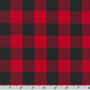 Tissu à carreaux noir écarlate et rouge 2,5 cm, Robert Kaufman CAROLINA GINGHAM, par incréments de 1/2 mètre