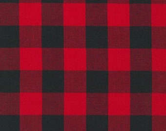 1” Scarlet Black and red plaid fabric, Robert Kaufman CAROLINA GINGHAM, 1/2 yard increments