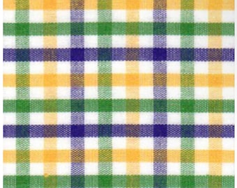 Mardi Gras Plaid Fabric, Purple Green and Gold Check , Fabric Finders, 1/2 yard increments