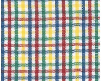 Yellow, Red, Blue and Green Check fabric, Fabric Finders, 1/2 yard increments