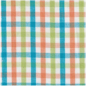 Lime Turquoise, and Orange Check Fabric, Fabric Finders, 1/2 yard increments