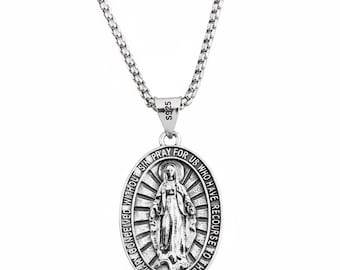 Sterling Silver Miraculous Medal Necklace, Catholic Religious Jewelry