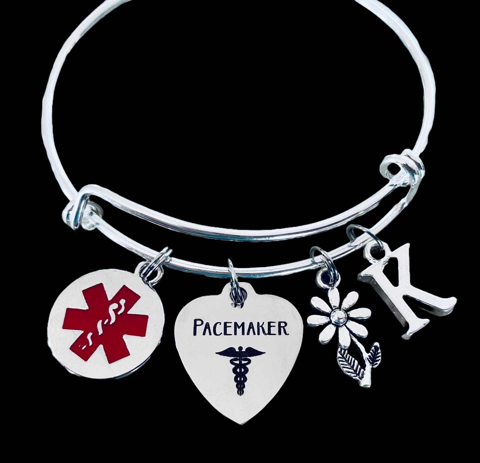 Medical Alert Pacemaker Personalized Pacemaker Medical Alert Bracelet, Expandable Silver Bangle ...