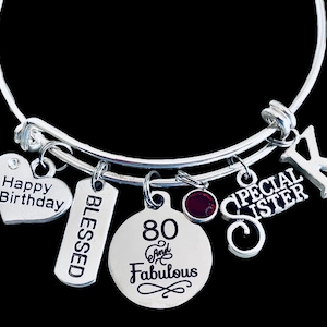 80 and Fabulous Birthday Gift for Sister 80th Birthday Gift Expandable Charm Bracelet Adjustable One Size Fits All Personalized