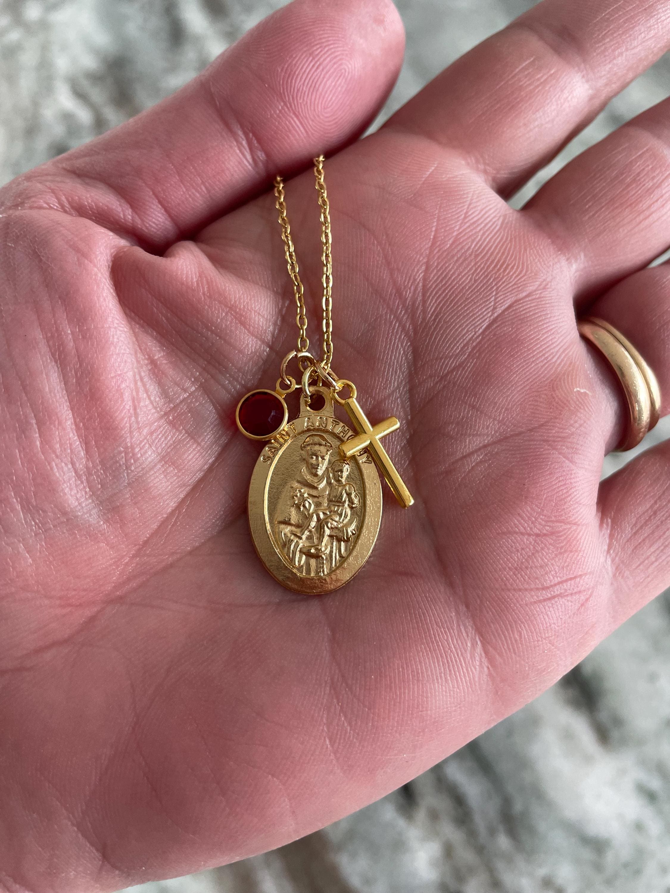14k Gold Filled Saint Anthony Necklace, Religious Protection Medal ...