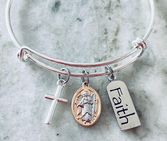 Saint Raphael Charm Bracelet: Two-tone Archangel Jewelry, Catholic