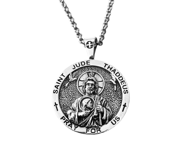 Saint Jude Thaddeus Sterling Silver Necklace - Patron Saint Medal, 18 ...