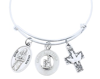 Saint Cecilia Confirmation Charm Bracelet, Patron Saint of Music Bangle