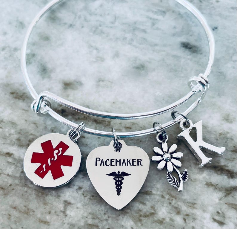 Medical Alert Pacemaker Personalized Pacemaker Medical Alert Bracelet, Expandable Silver Bangle ...