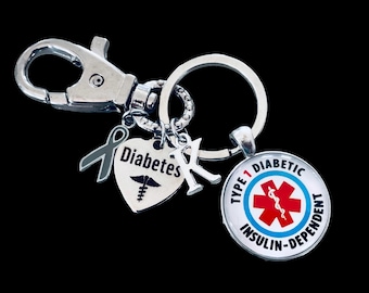 Sleutelhanger type 1 medische waarschuwing voor diabetes: roestvrijstalen noodnummer