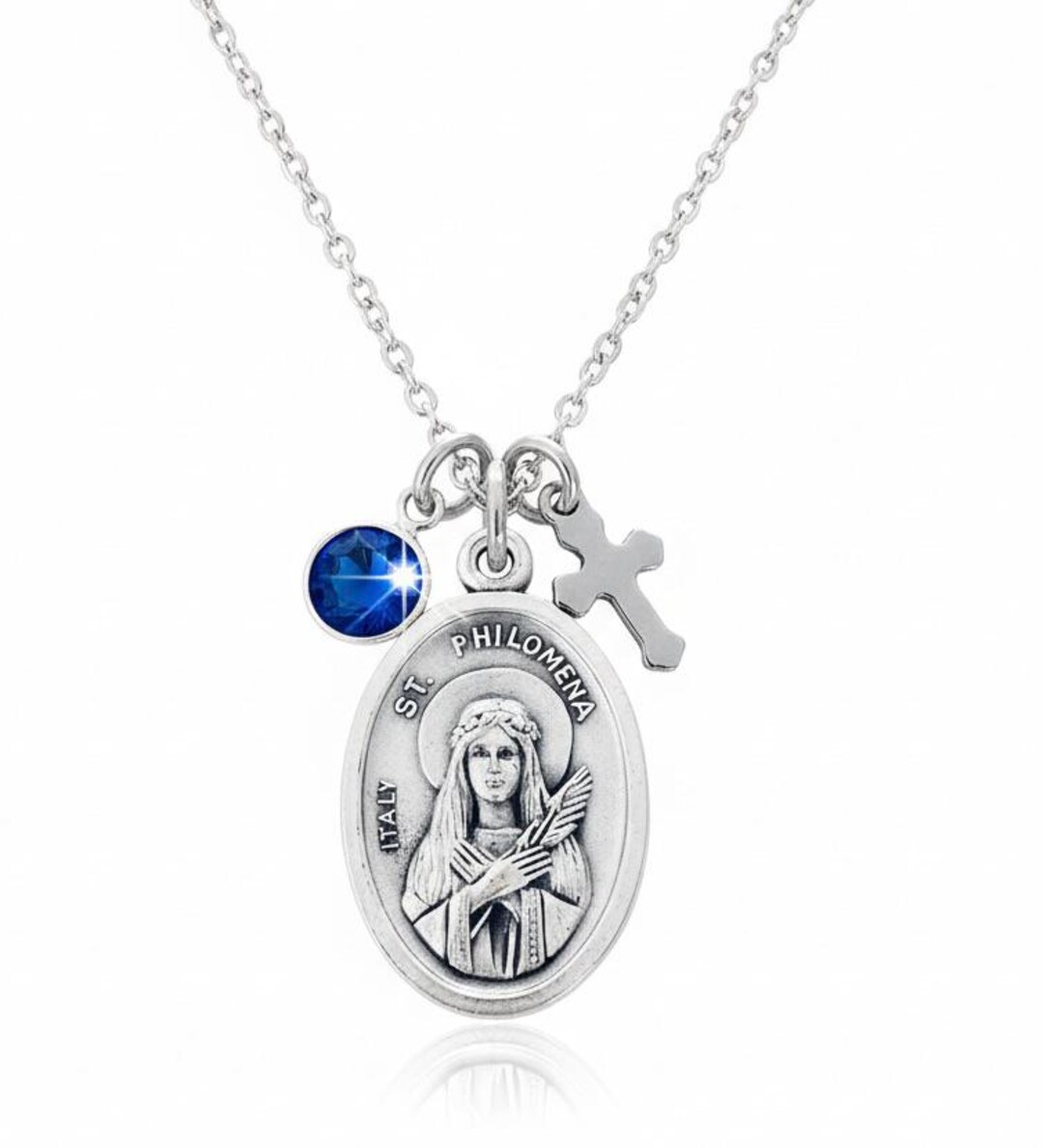 St Philomena Medal Necklace, Catholic Patron Saint Jewelry, Birthstone ...