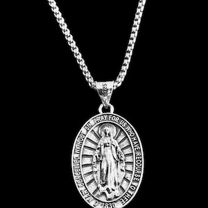 Miraculous Medal Necklace, Sterling Silver Our Lady of Graces Pendant, Virgin Mary Pendant, Religious Christian Gift, Catholic Jewelry